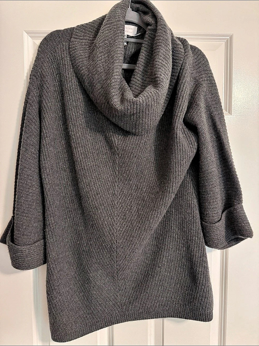 Design History Pure Cashmere Cowl Neck Knit Sweater in Gray Size Large